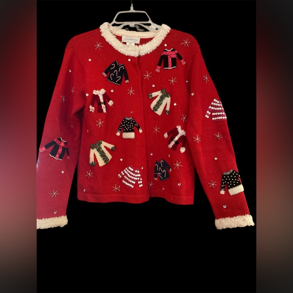 Vintage Susan Bristol Christmas Sweater Cardigan Hong Kong Made 2001 Women Small